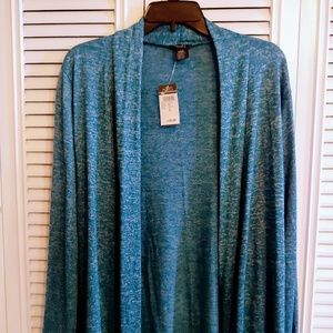 Ladies Large teal denim look sweater/ cardigan